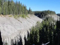 couche de cendre entourant Crater Lake, creusée par des torrents