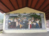 Fresque représentant la récolte de la principale richesse de la vallée : le café.